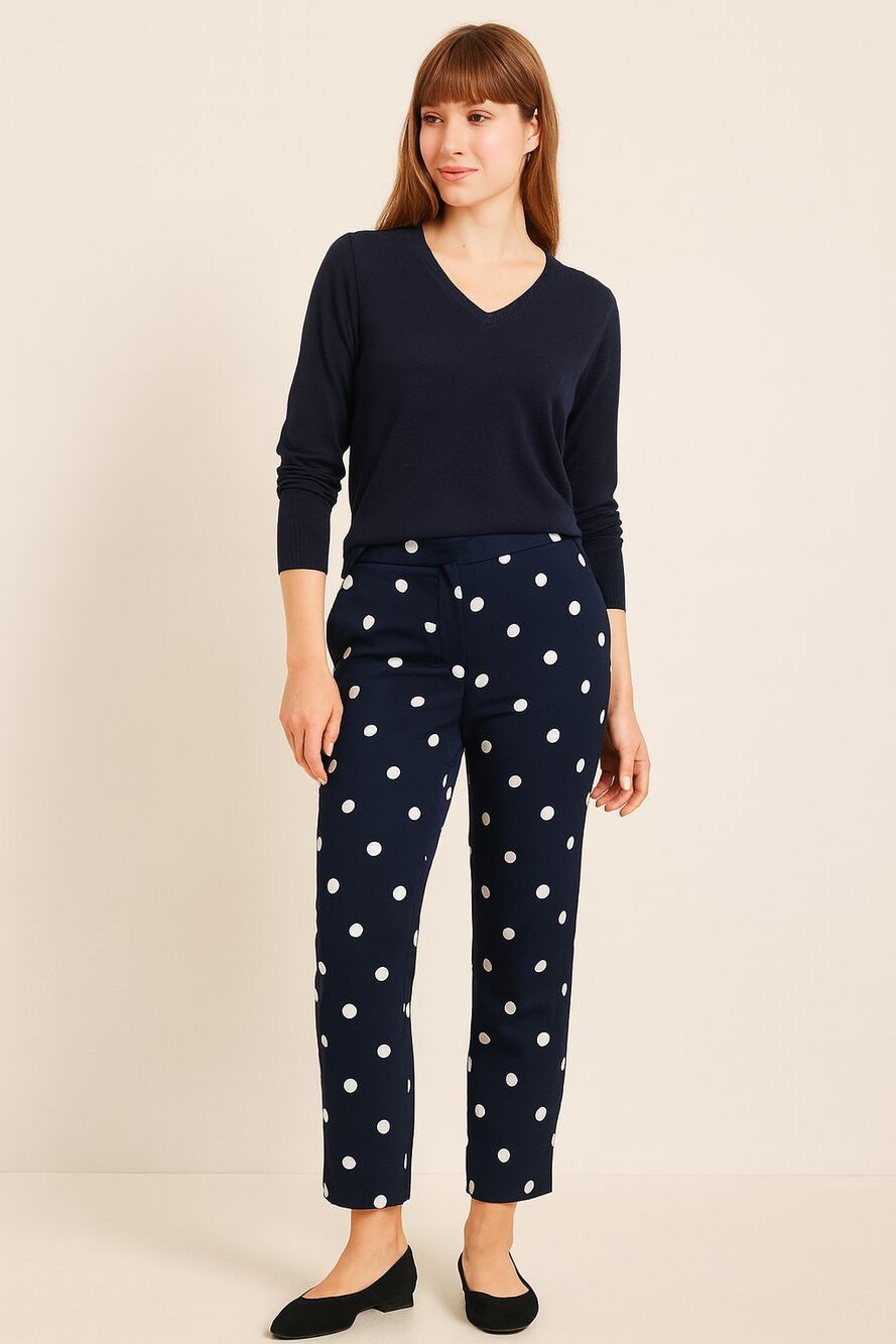 Banana Republic Avery Straight Ankle Pants Navy Polka Dot Stretch Women's Sz 4